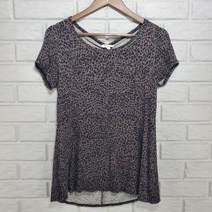 Maurices Women's Size S‎ Black Gray Cheetah Print Stacked Hem Tunic Blouse
